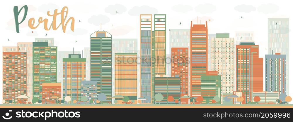 Abstract Perth skyline with Color buildings. Vector illustration. Business and tourism concept with skyscrapers. Image for presentation, banner, placard or web site