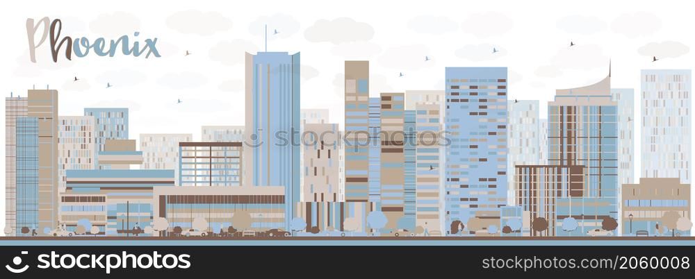 Abstract Phoenix Skyline with Color Buildings. Vector Illustration. Business travel and tourism concept with modern buildings. Image for presentation, banner, placard and web site.