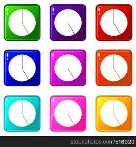 Abstract pie chart for business icons of 9 color set isolated vector illustration. Abstract pie chart for business set 9