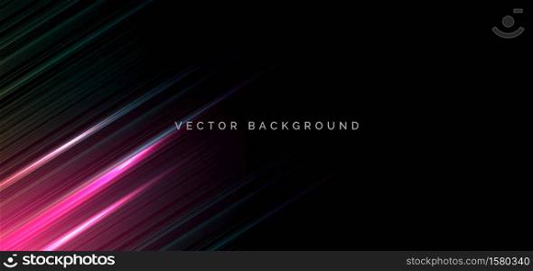 Abstract pink and blue stripe diagonal lines light on black background. Technology concept. Vector illustration