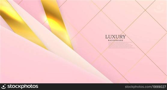 Abstract pink and gold background with gorgeous golden line decoration.