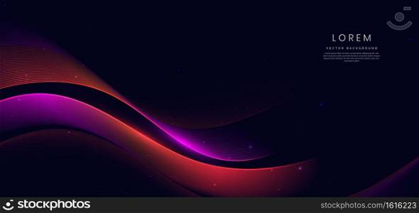 Abstract pink and red wave lines glowing on dark blue background with copy space for text. Vector illustration