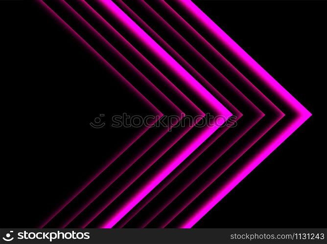 Abstract pink arrow neon light direction on black design modern futuristic technology background vector illustration.