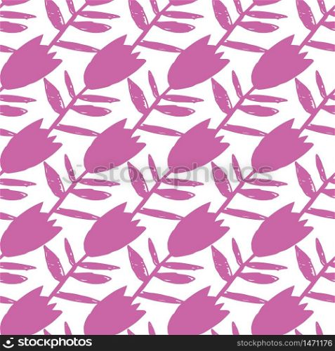 Abstract pink bluebell flowers seamless pattern on white background. Floral endless wallpaper. Decorative backdrop for fabric design, textile print, wrapping paper, cover. Vector illustration. Abstract pink bluebell flowers seamless pattern on white background. Floral endless wallpaper.