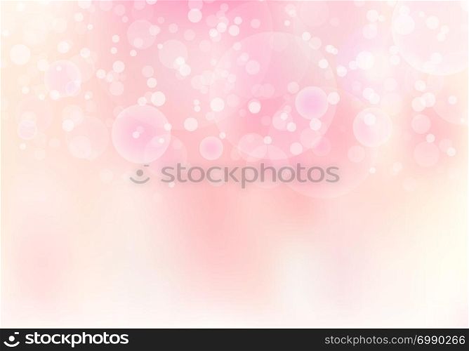 Abstract pink blurred soft focus bokeh background with copy space. Valentines day greeting card. Vector illustration