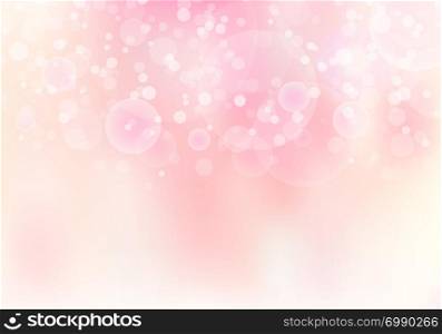 Abstract pink blurred soft focus bokeh background with copy space. Valentines day greeting card. Vector illustration