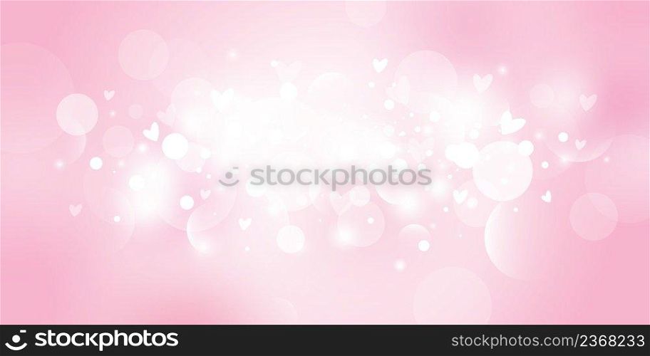 Abstract pink bokeh lights with hearts background with copy space vector illustration