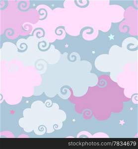 Abstract Pink Clouds seamless background. Vector pattern.