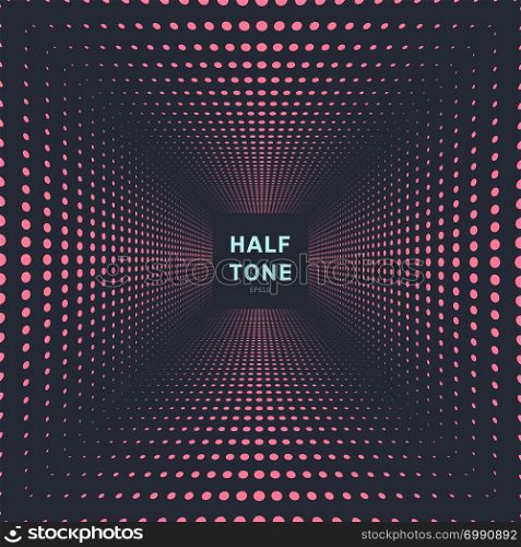 Abstract pink color halftone room perspective dark background and texture. Vector illustration
