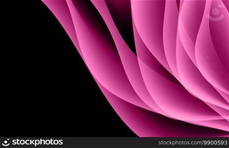 Abstract pink curve wave overlap on black with blank space background vector illustration.