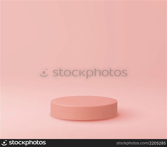 Abstract pink cylinder pedestal podium, pink empty room, rendering 3d shape, Product display presentation. Studio room concept. Vector illustration.. Abstract pink cylinder pedestal podium,