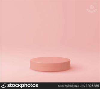 Abstract pink cylinder pedestal podium, pink empty room, rendering 3d shape, Product display presentation. Studio room concept. Vector illustration.. Abstract pink cylinder pedestal podium,