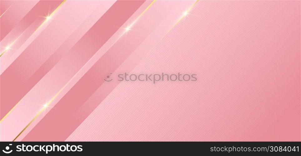 Abstract pink design geometric diagonal background decor golden lines with copy space for text. Luxury style. Vector illustration.