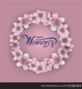 Abstract Pink Floral Greeting card.International Happy Women&rsquo;s Day.8th of March holiday background with Flowers.Trendy Design Template.Vector illustration.