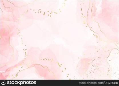 Abstract pink liquid watercolor background with golden dots and lines. Pastel rose marble alcohol ink drawing effect with gold foil. Vector illustration design template for wedding invitation.. Abstract pink liquid watercolor background with golden dots and lines. Pastel rose marble alcohol ink drawing effect with gold foil. Vector illustration design template for wedding invitation