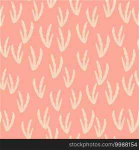 Abstract pink palette seamless pattern in pastel tones with random little seaweed silhouettes ornament. Perfect for fabric design, textile print, wrapping, cover. Vector illustration.. Abstract pink palette seamless pattern in pastel tones with random little seaweed silhouettes ornament.