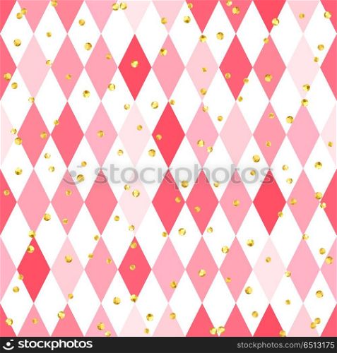 Abstract pink seamless pattern with rhombus. Abstract pink seamless pattern with rhombus and glitter.