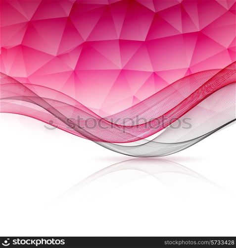Abstract pink template background with wave and low poly. Brochure design
