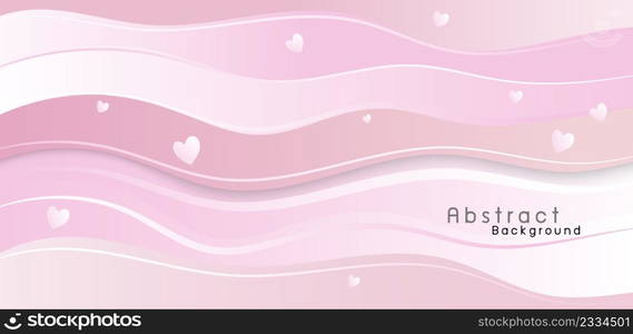 Abstract pink wave background with hearts vector illustration