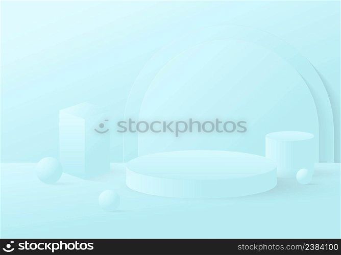 Abstract podium pastel gradient blue color design artwork decorative. Overlapping display artwork background. Illustration vector