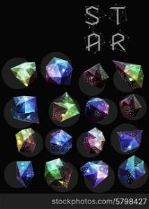 Abstract polygonal cosmic crystal and label. Elements of astronomy and constellation. Cosmic style. low poly illustration. Abstract polygonal label design. Elements of astronomy
