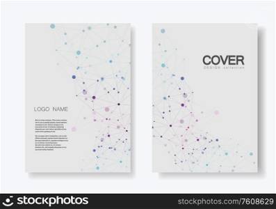 Abstract polygonal geometric shape with molecule structure style. Connect lines and dots cover brochure.. Abstract polygonal geometric shape with molecule structure style. Connect lines and dots cover brochure