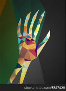 Abstract polygonal hand. Geometric hipster illustration. Polygonal poster. Ladybird polygonal