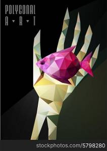Abstract polygonal hand . Geometric hipster illustration. Polygonal poster. Polygonal modern elements