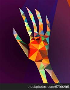 Abstract polygonal hand . Geometric hipster illustration. Polygonal poster. Polygonal modern elements