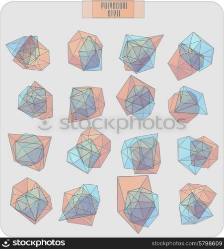 Abstract polygonal label design, transparent elements. Hipster background. Cosmic style. . low poly illustration