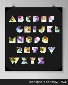 Abstract polygonal letter in Cosmic style. Low poly alphabet font. Elements of astronomy. Abstract polygonal letter in Cosmic style