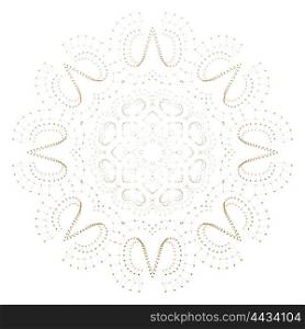 Abstract polygonal low poly backdrop with connecting dots and lines, golden mandala isolated on white background, connection structure. Digital or science vector.