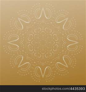 Abstract polygonal low poly backdrop with connecting dots and lines, mandala on golden background, connection structure. Digital or science vector.