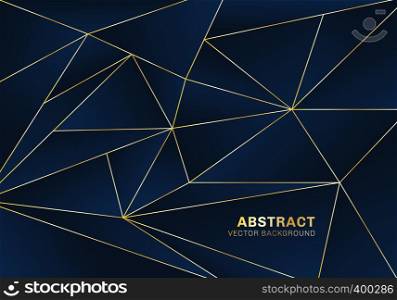 Abstract polygonal pattern luxury style on blue background with golden lines. Vector illustration