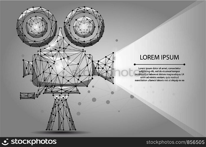 Abstract polygonal Retro cinema projector. Low poly wireframe vector illustration.Movie time. Cinema, movie, festival poster