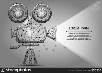 Abstract polygonal Retro cinema projector. Low poly wireframe vector illustration.Movie time. Cinema, movie, festival poster