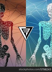 Abstract polygonal skeleton. Linear illustration. Polygonal poster. Abstract polygonal skeleton