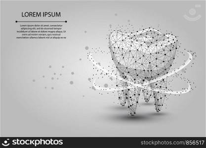Abstract polygonal Tooth. Low poly wireframe vector illustration. Dentist white toothpaste, teeth freshness symbol.