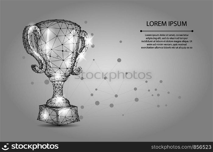 Abstract polygonal Trophy cup. Low poly wireframe vector illustration. Champions award for sport victory. First place, success in competition, celebration ceremony symbol.
