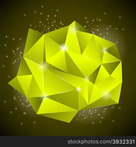 Abstract Polygonal Yellow Symbol Isolated on Dark Background. Abstract Polygonal Yellow Banner
