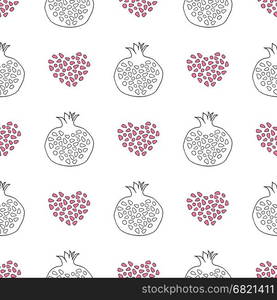 Abstract pomegranate and stylized hearts pattern. Hand drawn seamless background.. Vector pomegranate texture for wallpaper, wrapping, textile design