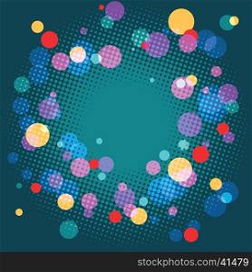 Abstract pop art holiday background dark blue, retro vector illustration. colorful circles