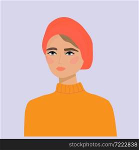 Abstract portrait of a bright, beautiful woman in a red beret, Vector illustration