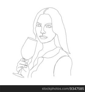 Abstract portrait of a woman with a glass in a linear style. Illustration for design, posters and creative ideas 