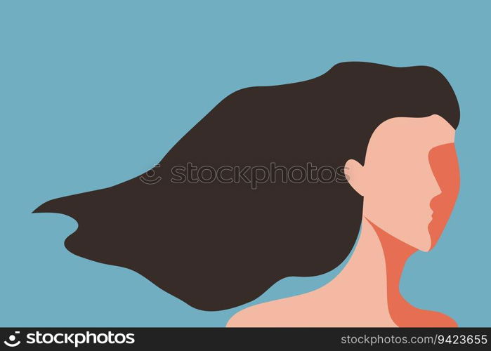 Abstract portrait of a woman with flowing hair. Faceless woman portrait. Vector illustration