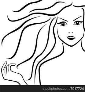 Abstract portrait of beautiful girl with flowing hair, hand drawing vector outline