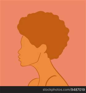 Abstract portrait of woman with a curly hair. Faceless female profile outline. Minimal design. Vector art