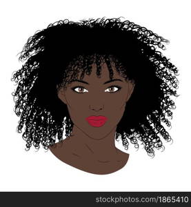 Abstract portrait of young black girl with curly hair illustration.