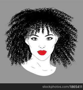 Abstract portrait of young black girl with curly hair illustration.