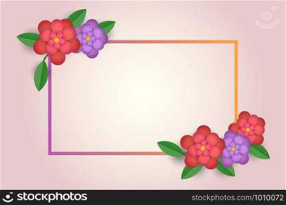 Abstract postcard flower with board isolated on white background, paper flowers. Illustration for promotion text here, brochures, Floral postcard invitation, advertising banner, congratulation